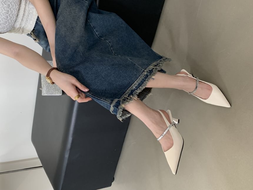 Pointed Toe Rhinestone Kitten Heel Slingback Mules