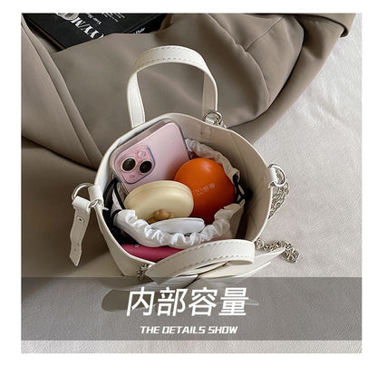 Set: Chain Strap Flower Bucket Bag + Pouch