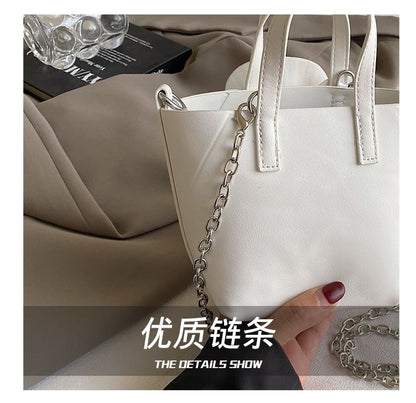 Set: Chain Strap Flower Bucket Bag + Pouch