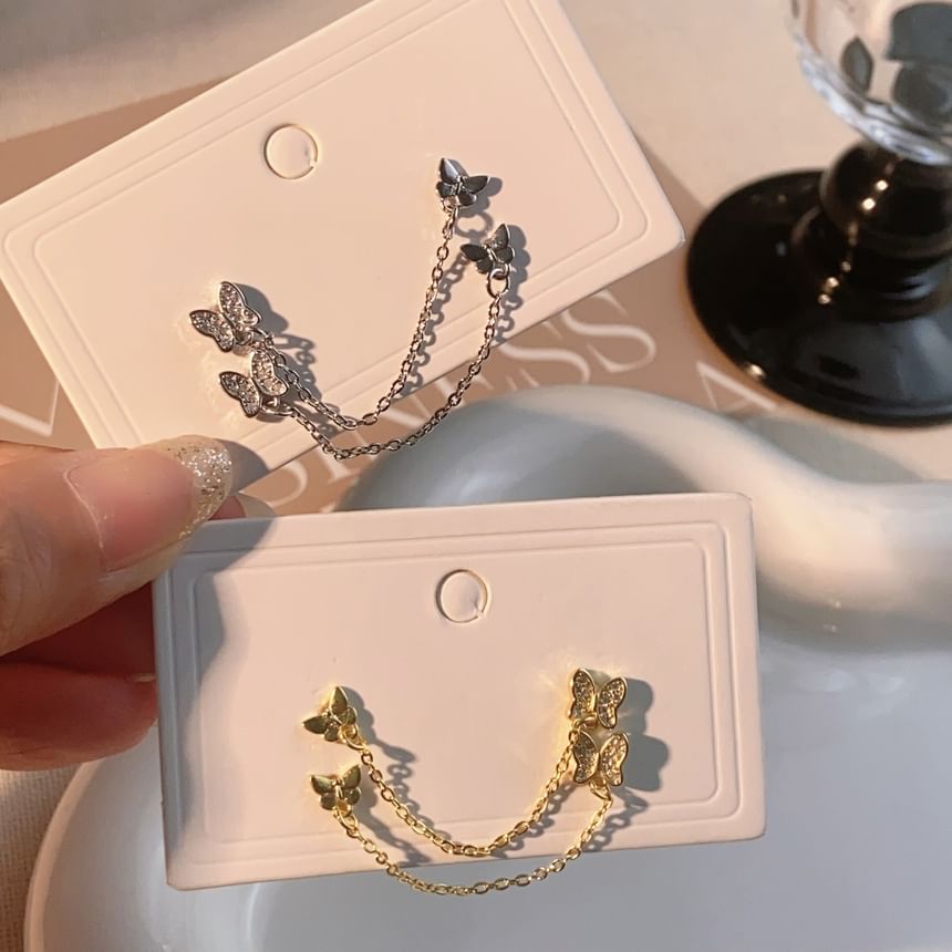 Gold Butterfly Chain Earrings