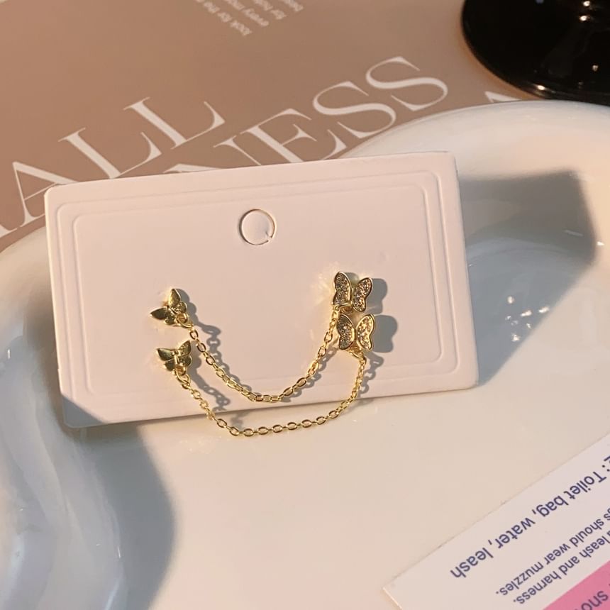 Gold Butterfly Chain Earrings
