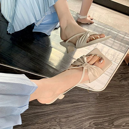 Square Toe High Heel Slide Sandals
