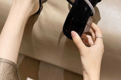 Rhinestone Strappy Chunky Heel Slide Sandals