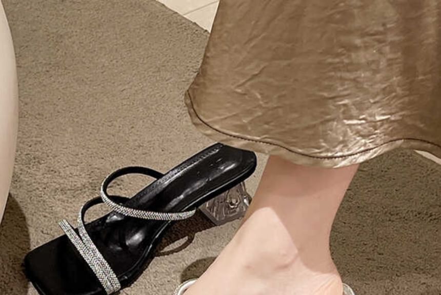 Rhinestone Strappy Chunky Heel Slide Sandals