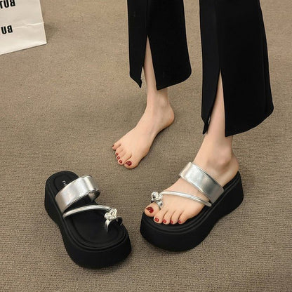 Sandals Platform Loop Heart Rhinestone Toe Slide