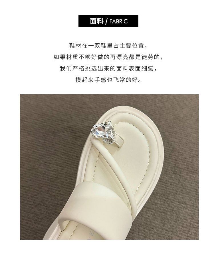 Sandals Platform Loop Heart Rhinestone Toe Slide