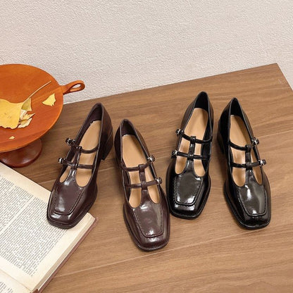 Heel Pumps Chunky Jane Double-Strap Mary Toe Square