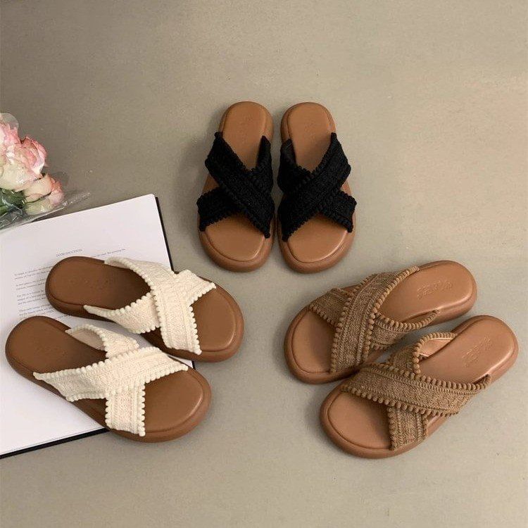 Fringe Crisscross Slide Sandals