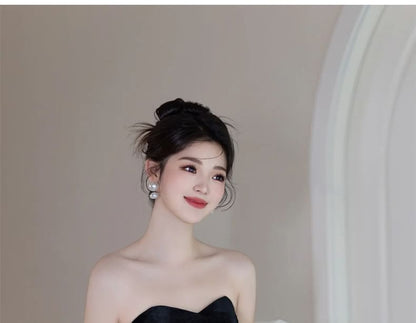 Off-Shoulder Puff Sleeve Two Tone Sheath Evening Dress