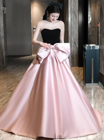 Strapless Two Tone Bowknot A-Line Evening Gown