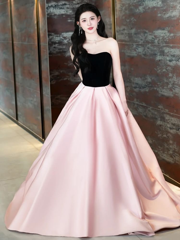 Strapless Two Tone Bowknot A-Line Evening Gown