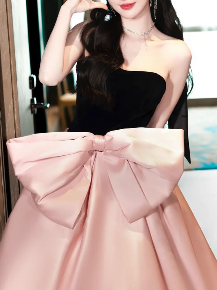 Strapless Two Tone Bowknot A-Line Evening Gown