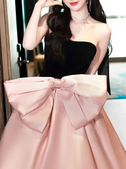 Strapless Two Tone Bowknot A-Line Evening Gown