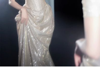 Off Shoulder Sequin A-Line Evening Gown
