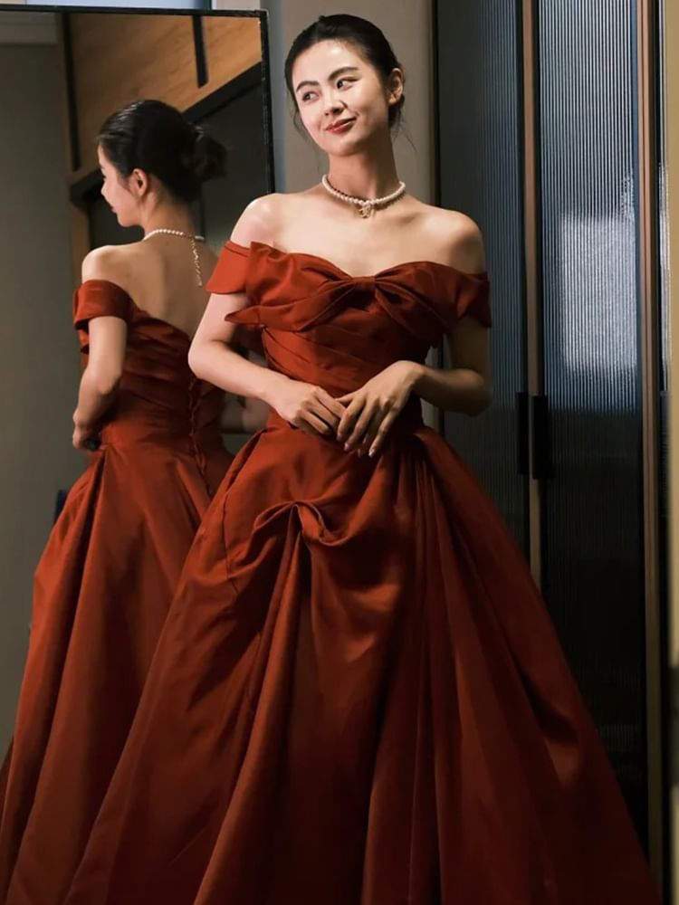 Evening Gown Shoulder Bow A-Line Off