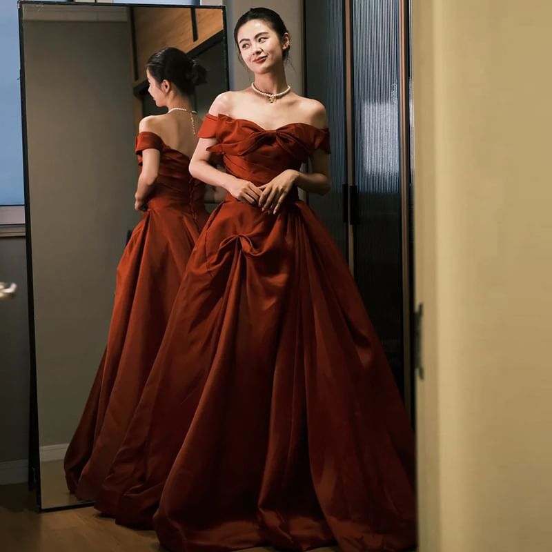 Evening Gown Shoulder Bow A-Line Off