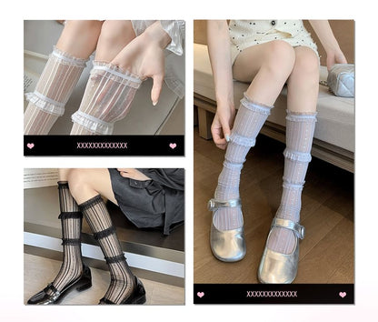 Ruffle Trim Mesh Socks / Set (Various Designs)