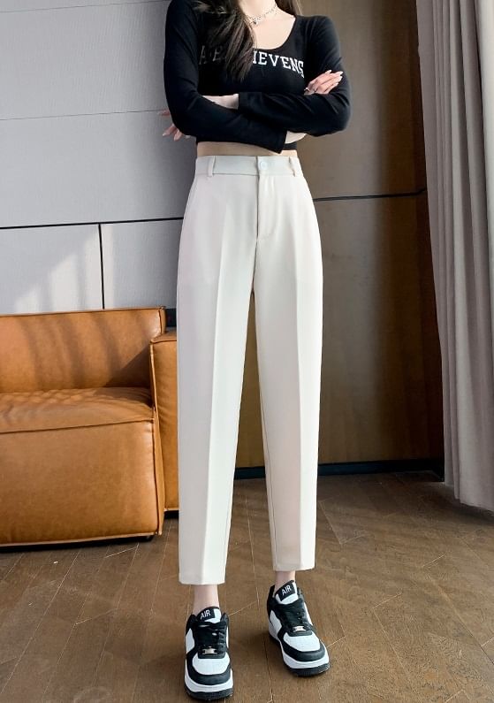 High Rise Plain Crop Slacks