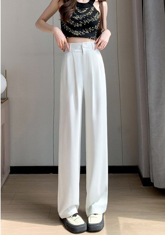 High Rise Plain Wide Leg Dress Pants