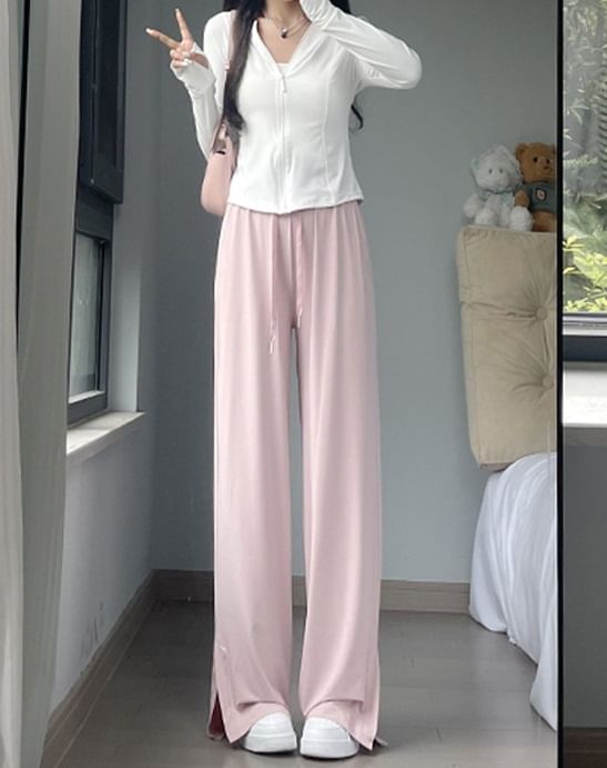 Side Slit High Rise Plain Wide Leg Sweatpants