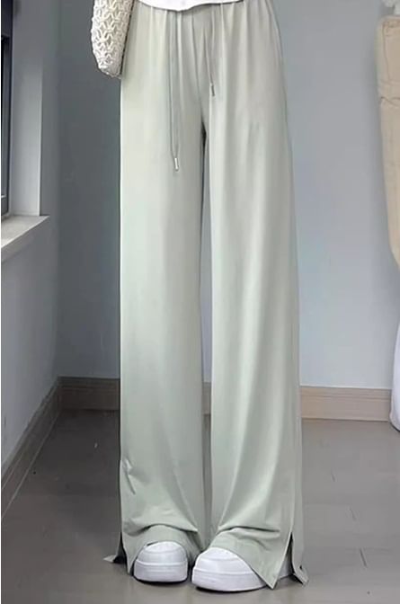 Side Slit High Rise Plain Wide Leg Sweatpants