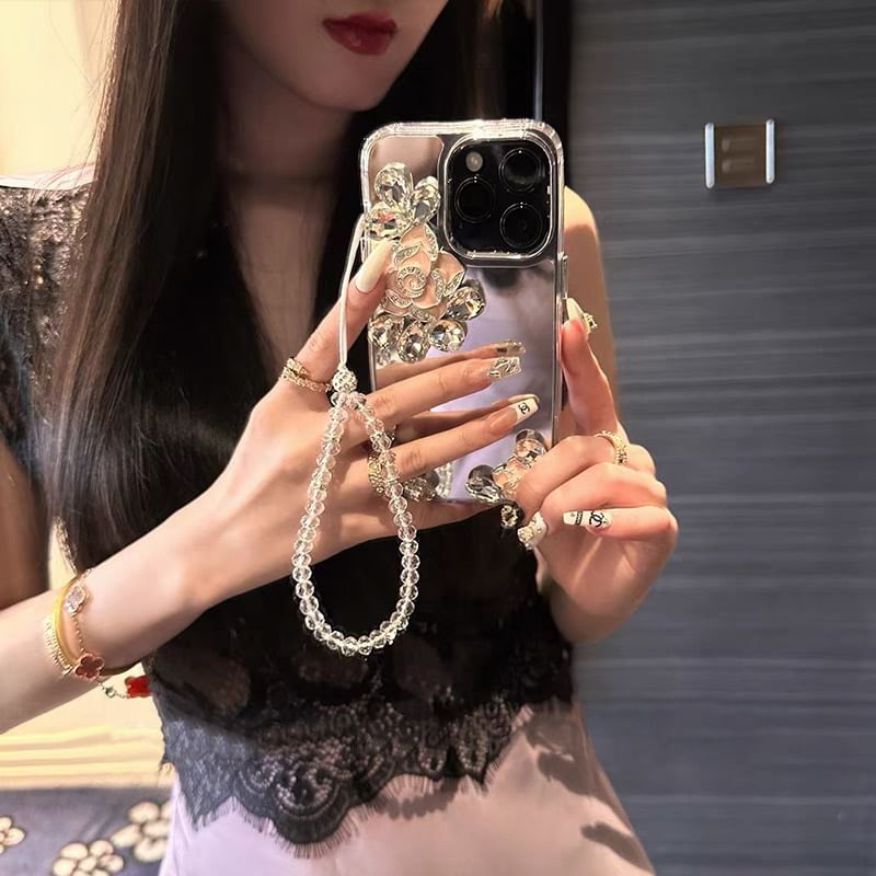 Floral Strap Mirrored Phone Case