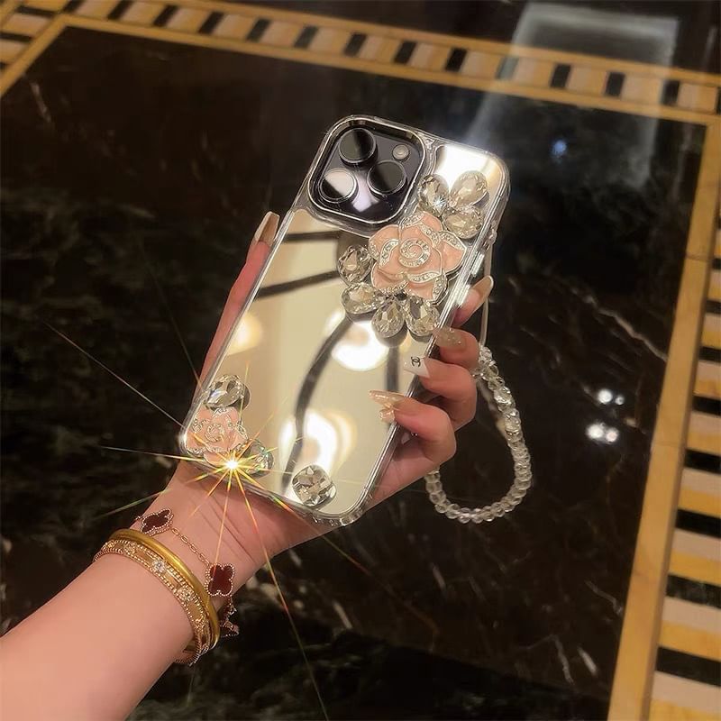 Floral Strap Mirrored Phone Case