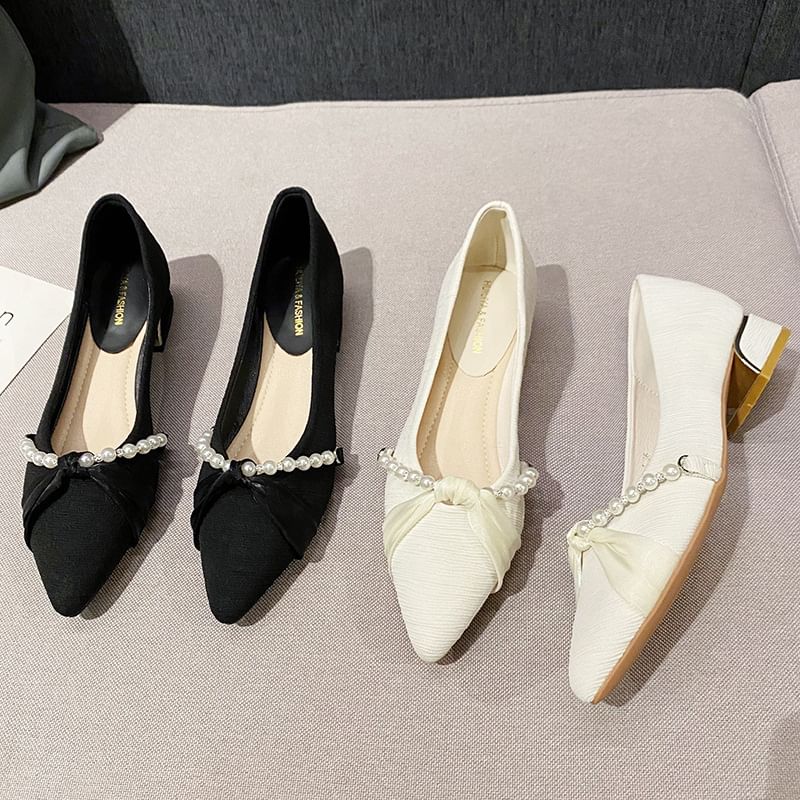 Pointed Toe Pearl Pumps Faux