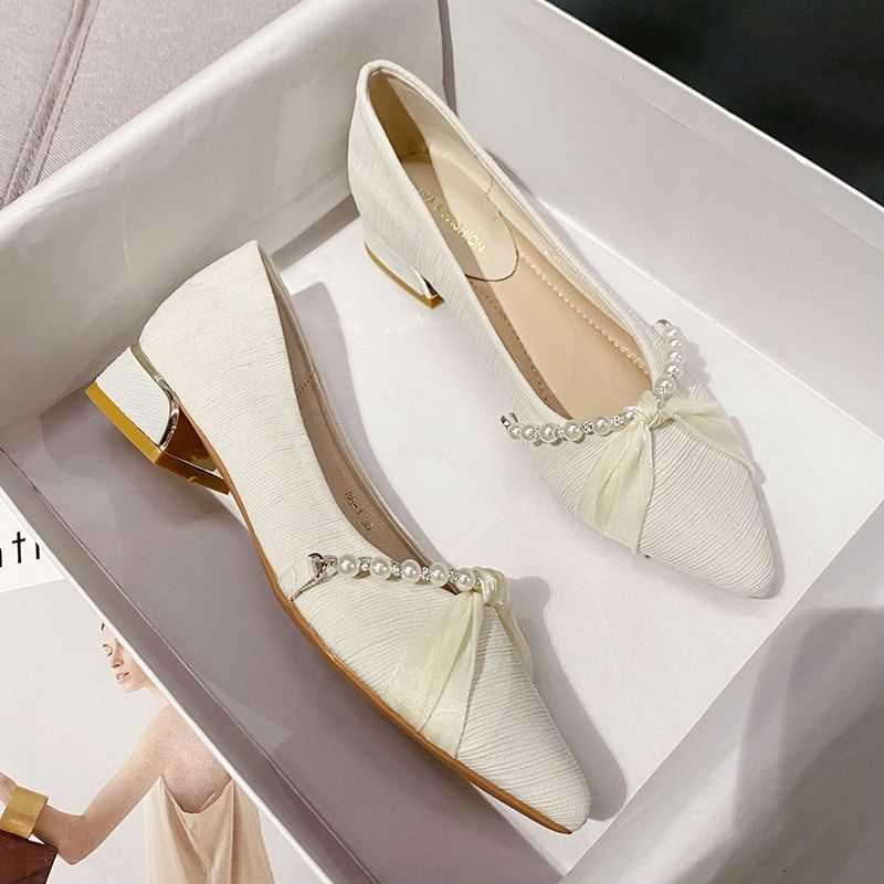 Pointed Toe Pearl Pumps Faux