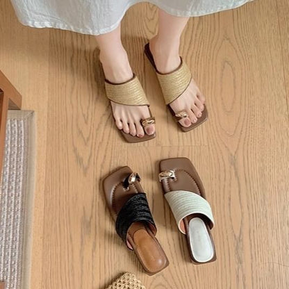 Straw Toe Loop Sandals