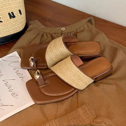 Straw Toe Loop Sandals