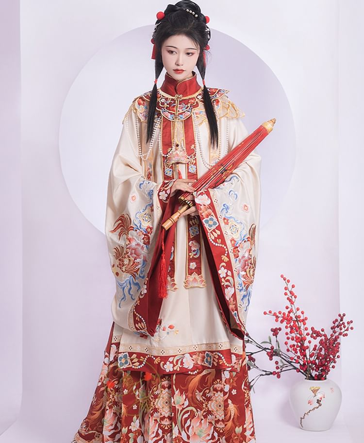 Flower Hanfu Top / Maxi Skirt / Scarf / Set