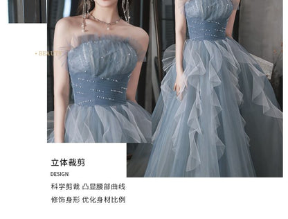 Off-Shoulder Rhinestone Ruffle A-Line Evening Gown