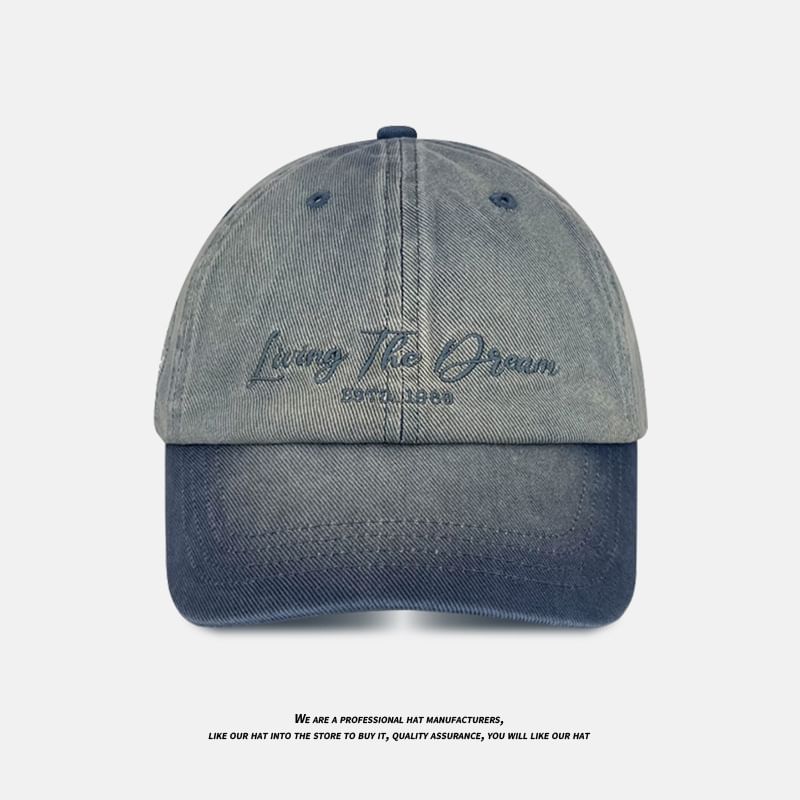 Lettering Baseball Cap Denim Embroidered