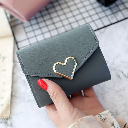 Heart Accent Faux Leather Short Wallet