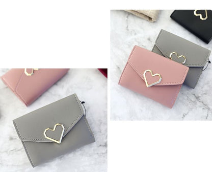 Heart Accent Faux Leather Short Wallet