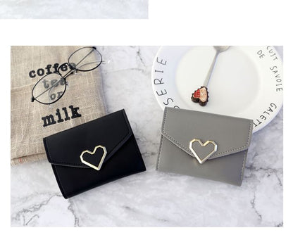 Heart Accent Faux Leather Short Wallet