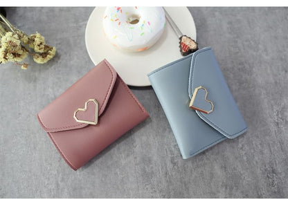 Heart Accent Faux Leather Short Wallet