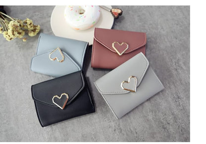 Heart Accent Faux Leather Short Wallet