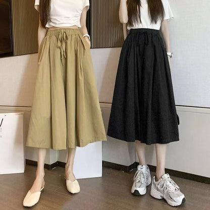 High-Rise Plain Midi A-Line Skirt