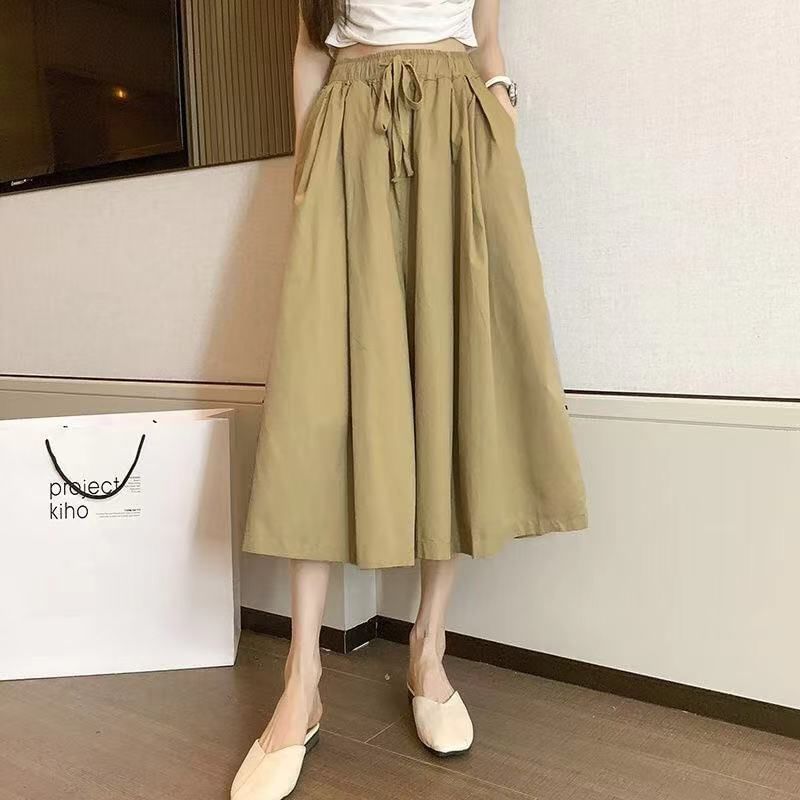 High-Rise Plain Midi A-Line Skirt