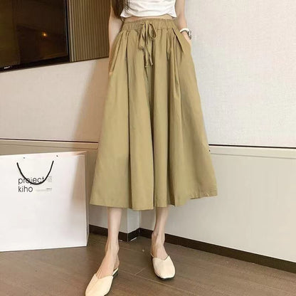 High-Rise Plain Midi A-Line Skirt