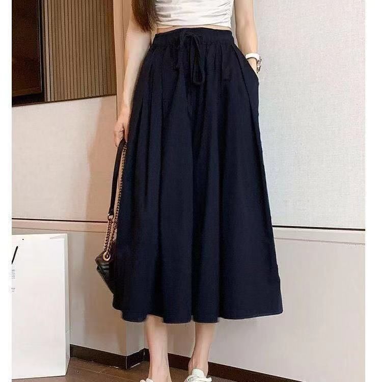 High-Rise Plain Midi A-Line Skirt
