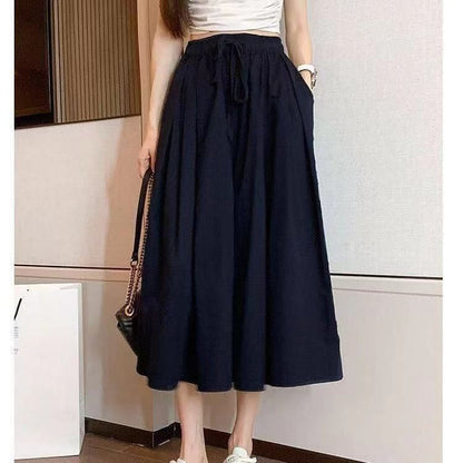 High-Rise Plain Midi A-Line Skirt