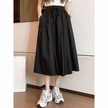 High-Rise Plain Midi A-Line Skirt