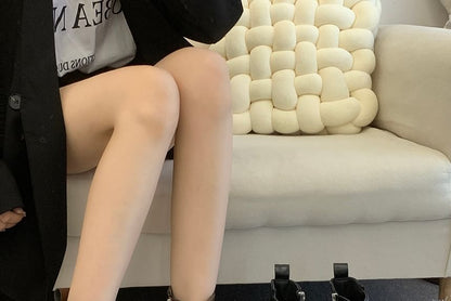 Platform Plain Grommet Buckled Faux Leather Short Boots