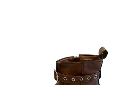 Platform Plain Grommet Buckled Faux Leather Short Boots