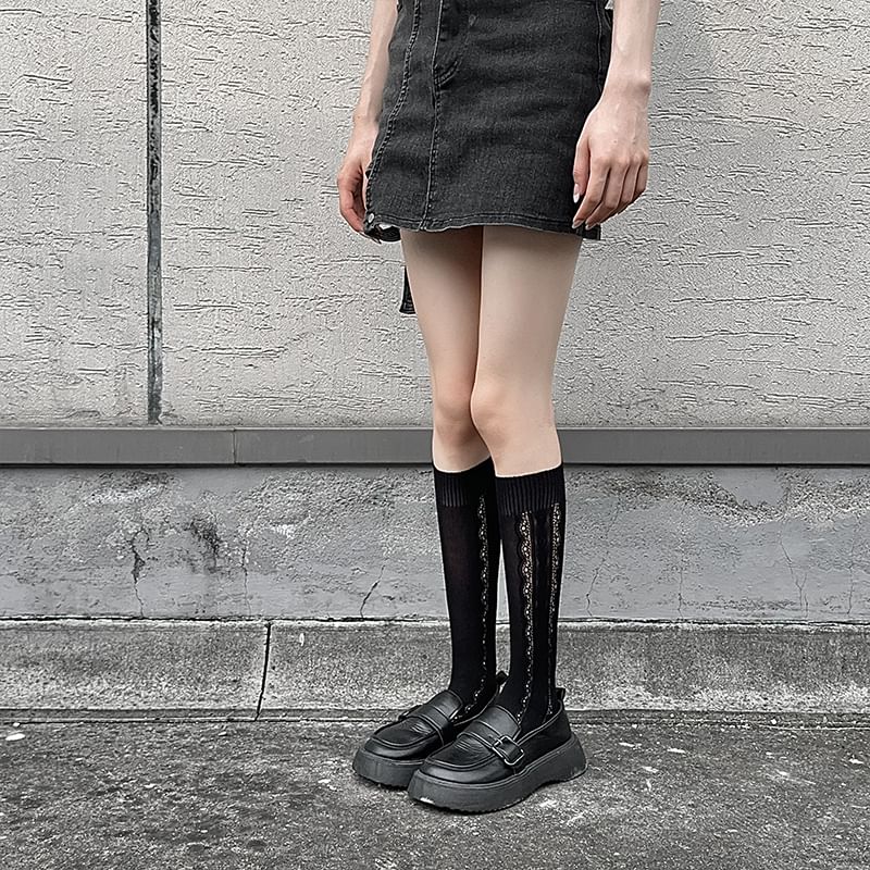 Heart Jacquard Perforated Knee High Socks