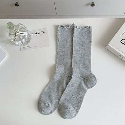 Plain Lettuce Edge Mesh Socks