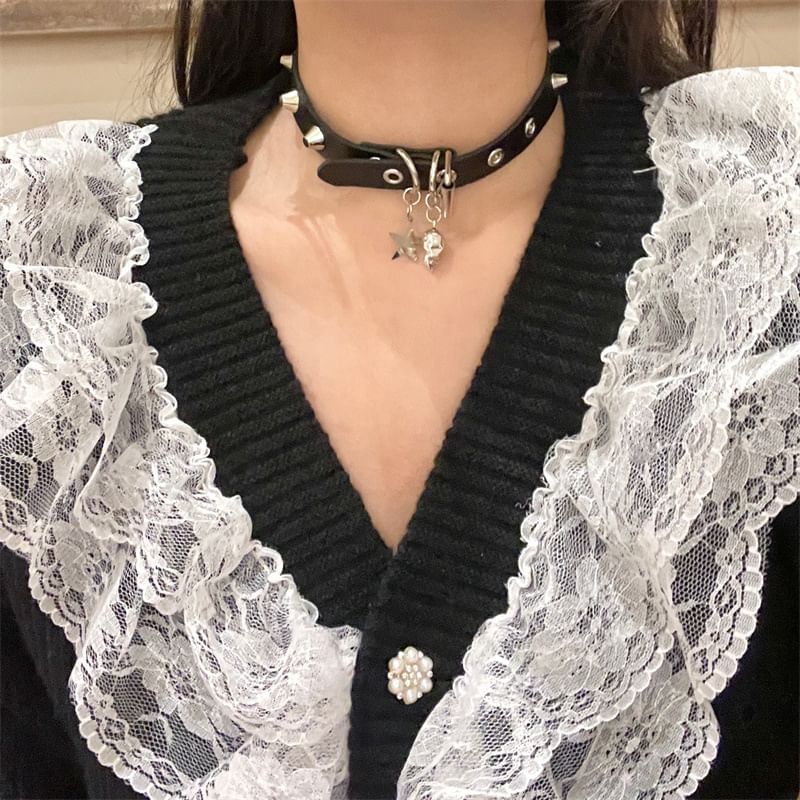 Studded Faux Leather Choker